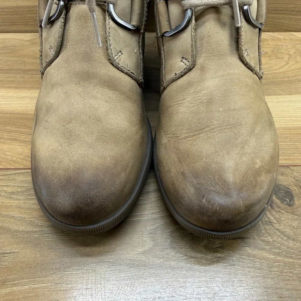 Sorel Joan Of Arctic Wedge Boots 9 Beige Leather Waterproof Modern Minimalist